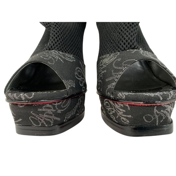 Rare Apple Bottoms Peep Toe Ankle Booties 6.5 Black Mesh Platform 8764 Charm - Picture 8 of 13